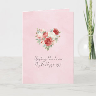 Red Pink Heart Floral Wedding Card