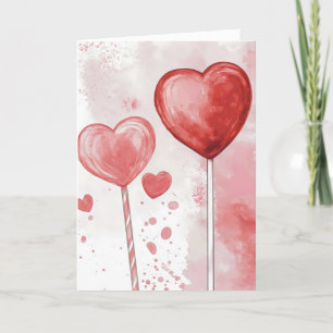 Red Pink Heart Lollipops Holiday Card