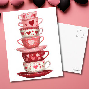 Red Pink Heart Mugs Valentine`s Day Card 