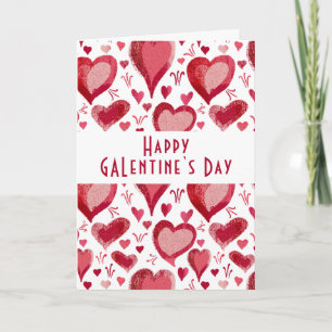 Red Pink Heart Pattern Happy Galentine`s Day Holiday Card