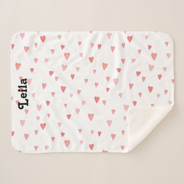 Red & pink heart personalized baby name blanket (Front (Horizontal))