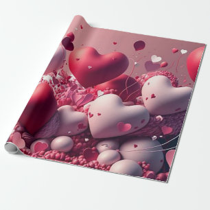 Red & Pink Heart shaped Balloons Wrapping Paper