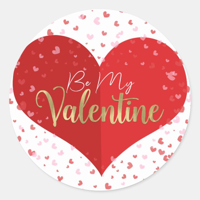 Red & Pink Heart Valentine's Party Classic Round Sticker (Front)