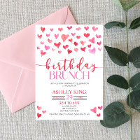 Red Pink Hearts Birthday Brunch Party
