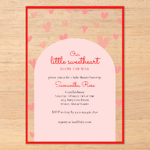 Red Pink Hearts Little Sweetheart Girl Baby Shower Acrylic Invitations