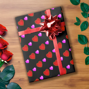 Red Pink Hearts on BLACK Wrapping Paper
