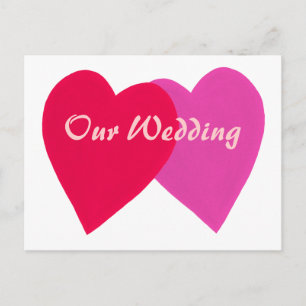 Red Pink Hearts, Our Wedding Invitation Postcards