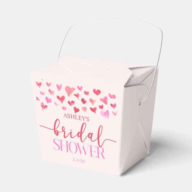 Red Pink Hearts Valentine Bridal Shower  Favor Box (Front Side)