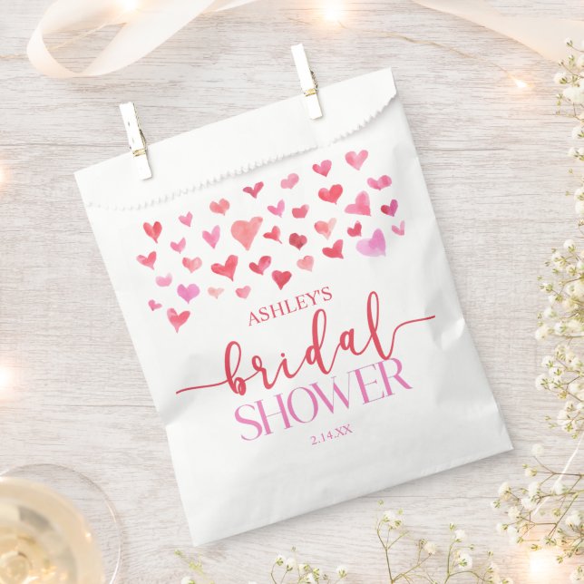 Red Pink Hearts Valentine Bridal Shower  Favour Bag (Clipped)