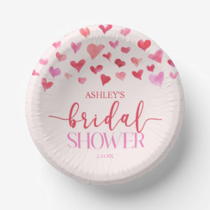 Red Pink Hearts Valentine Bridal Shower  Paper Plate