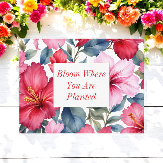 Red Pink Inspirational Quote Floral Postcard