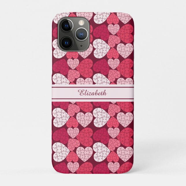 Red & Pink Jigsaw Puzzle Heart Pattern Name Case-Mate iPhone Case (Back)