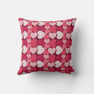 Red & Pink Jigsaw Puzzle Heart Pattern Throw Pillow