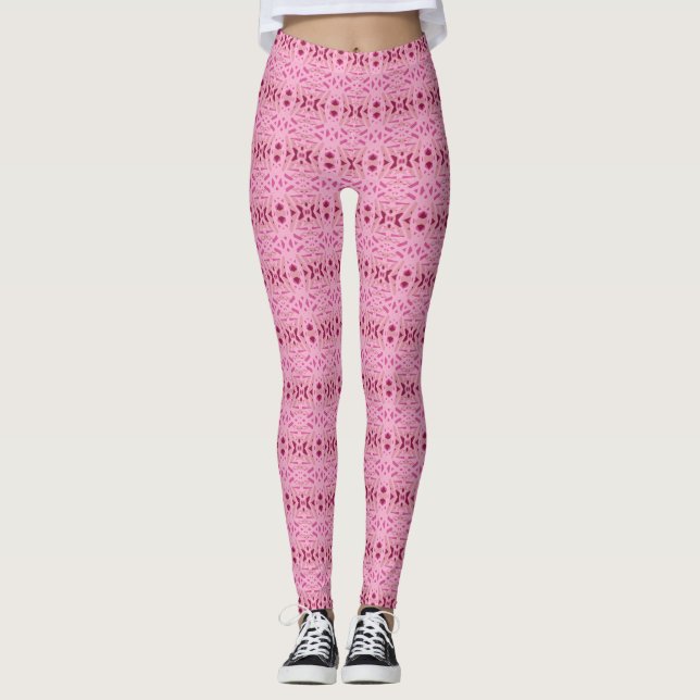 Red, Pink Lace Deco Chain Pattern Leggings (Front)