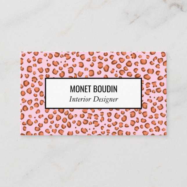 Red Pink Leopard Modern Custom Animal Print Business Card (Front)