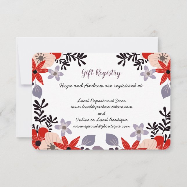 Red Pink Lilac Gift Registry Floral Enclosure Card (Front)