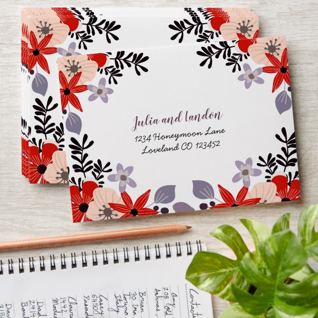 Red Pink Lilac Gift Registry Floral Enclosure Card Envelope (Stacked)