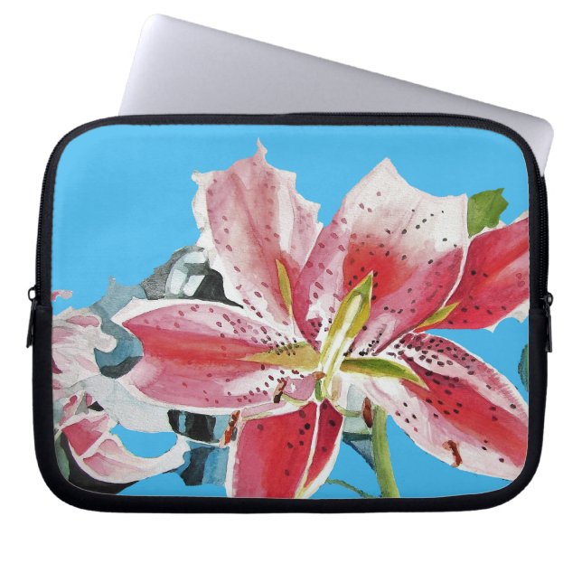 Red Pink Lily Lillies floral Blue Your Joy Laptop Sleeve (Front)