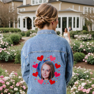 Red Pink Love Hearts Custom Photo Personalized Denim Jacket