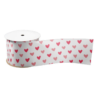 Red & Pink LOVE Hearts Pattern Satin Ribbon