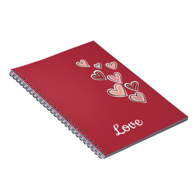 Red Pink Love Hearts (white text) Notebook (Right Side)