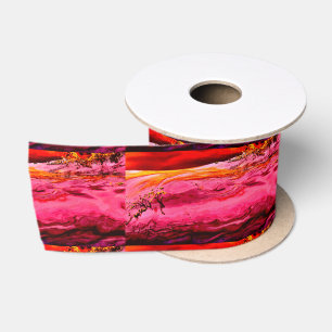 red/pink maui wave pattern Thunder_Cove Satin Ribbon