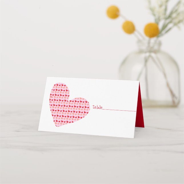 red pink mini heart place & escort cards (Front)