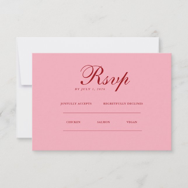 Red pink Minimalist Elegant | RSVP & QR Website Card (Front)