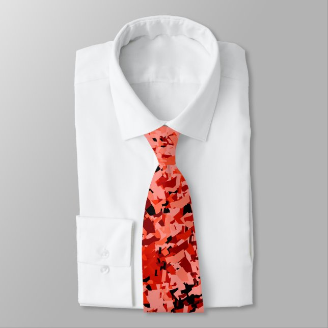 Red Pink Mixed With Black Abstract Pattern Design Tie (Tied)