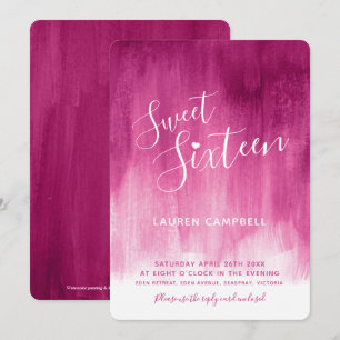 Red pink modern art sweet sixteen invitations