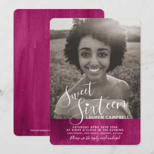 Red pink modern art sweet sixteen photo invitation