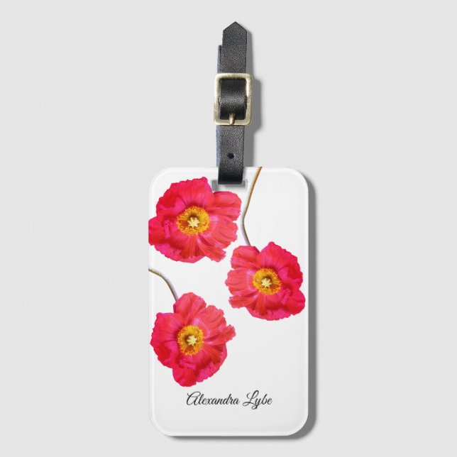 Red Pink Modern Poppies Poppy Flower Luggage Tag (Front Vertical)
