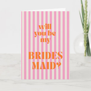 Red + Pink Modern Stripe Bridesmaid Proposal Card