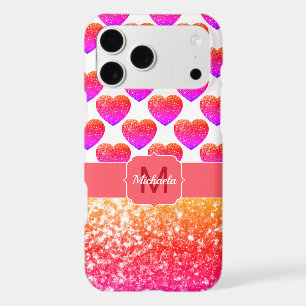 Red Pink Orange Glitter sparkles Hearts Monogram