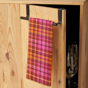 Red Pink Orange Plaid Tartan Design Kitchen Towel