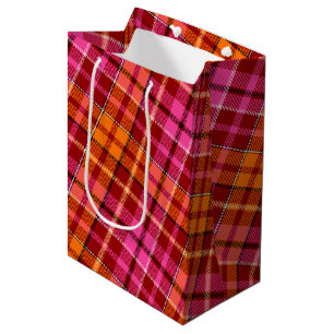 Red Pink Orange Plaid Tartan Design Medium Gift Bag