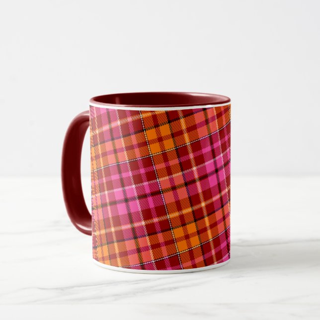 Red Pink Orange Plaid Tartan Design  Mug (Front Left)