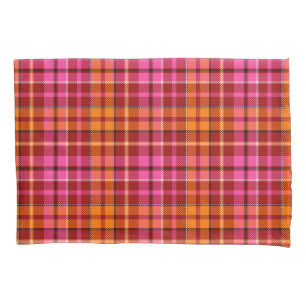 Red Pink Orange Plaid Tartan Design  Pillowcase