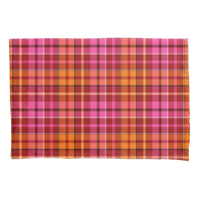 Red Pink Orange Plaid Tartan Design  Pillowcase (Front)