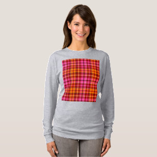 Red Pink Orange Plaid Tartan Design T-Shirt