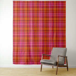 Red Pink Orange Plaid Tartan Design  Tapestry