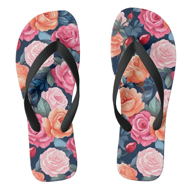 Red Pink Orange Roses Pattern Design Flip Flops (Footbed)