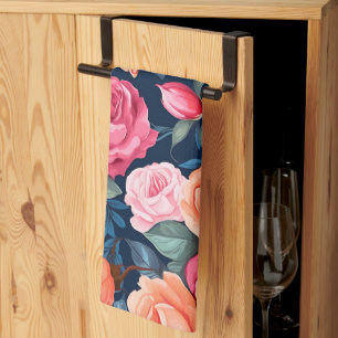 Red Pink Orange Roses Pattern Design Kitchen Towel