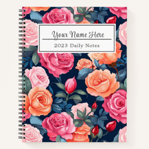 Red Pink Orange Roses Pattern Design Notebook