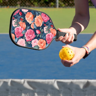 Red Pink Orange Roses Pattern Design Pickleball Paddle