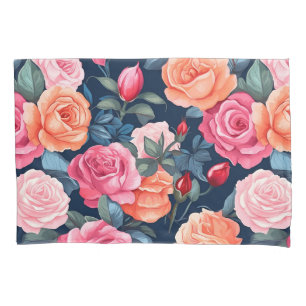 Red Pink Orange Roses Pattern Design Pillowcase