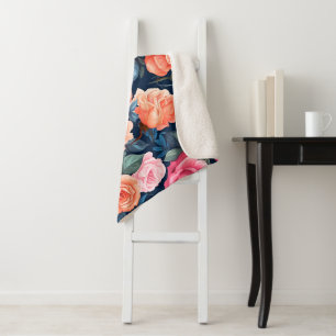 Red Pink Orange Roses Pattern Design Sherpa Blanket
