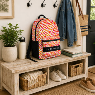 Red Pink Orange Yellow Midcentury Art Pattern Printed Backpack