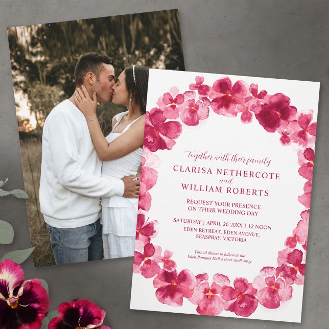 Red pink pansy watercolor flower wedding  invitation (Creator Uploaded)
