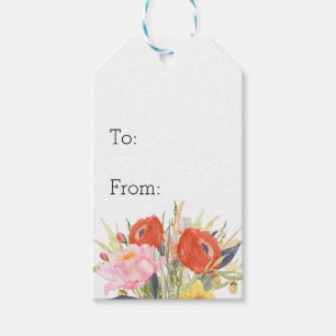 Red Pink Peony Daffodil Flowers Gift Tags